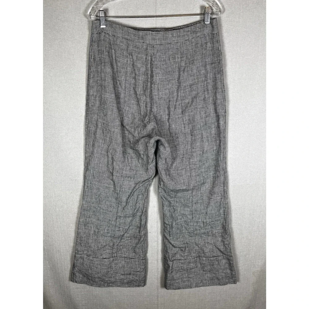 Reformation Pants Womens Size 10 Black White Houndstooth High Rise Wide Linen
